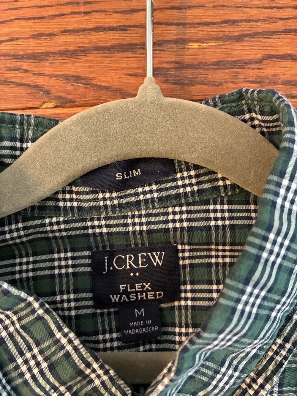 J. Crew Green and White Plaid Button-Down Shirt